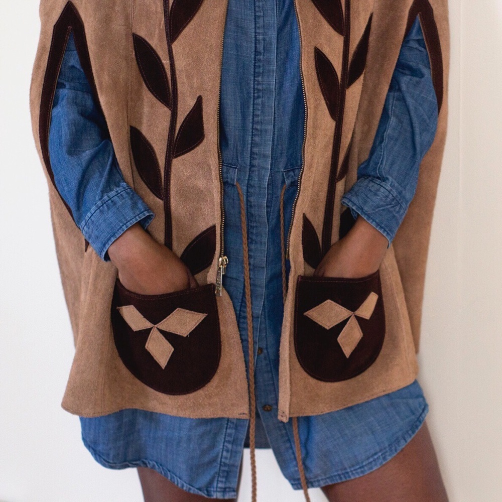 Floral leather cape